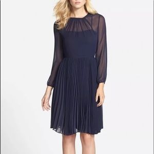 Navy Blue Sheer Pleated Dress-Used Great Condition